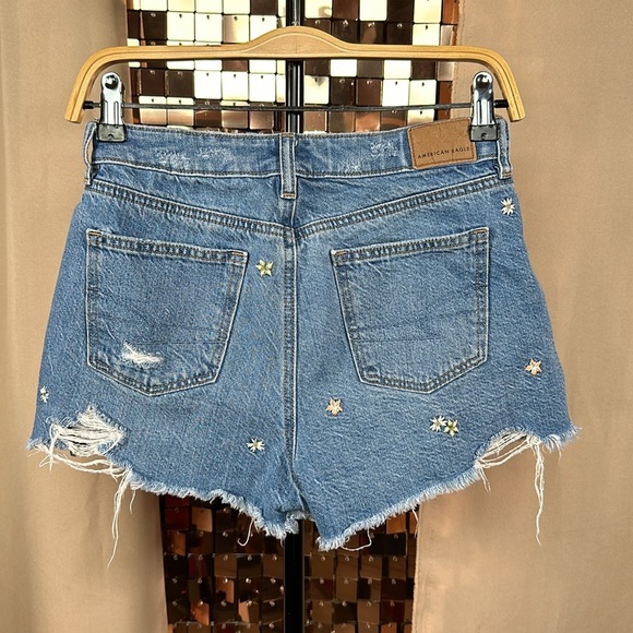 American Eagle Outfitters Medium Blue Wash Denim Jean Shorts w Pastel Florals 00 - Picture 6 of 11